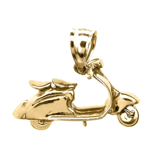 10K Solid Gold Scooter Pendant Charm- Yellow, Rose, or White Gold